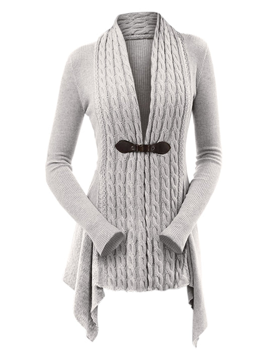 Cable Knit Asymmetrical Long Cardigan Women Sweater Female Casual Solid V-Neck Long Sleeve Winter Cardigans