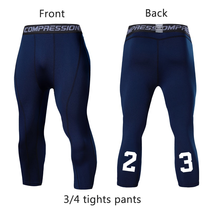 Men&#39;s Running Sport Tights Pants Basketball Cropped Compression Leggings Gym Fitness Sportswear for Male Athletic Trousers