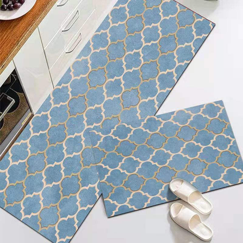 Anti-slip Kitchen Floor Mat Blue Lattice Rug Bath Long Strip Absorption Doormat Entrance Balcony Living Room Household Carpet