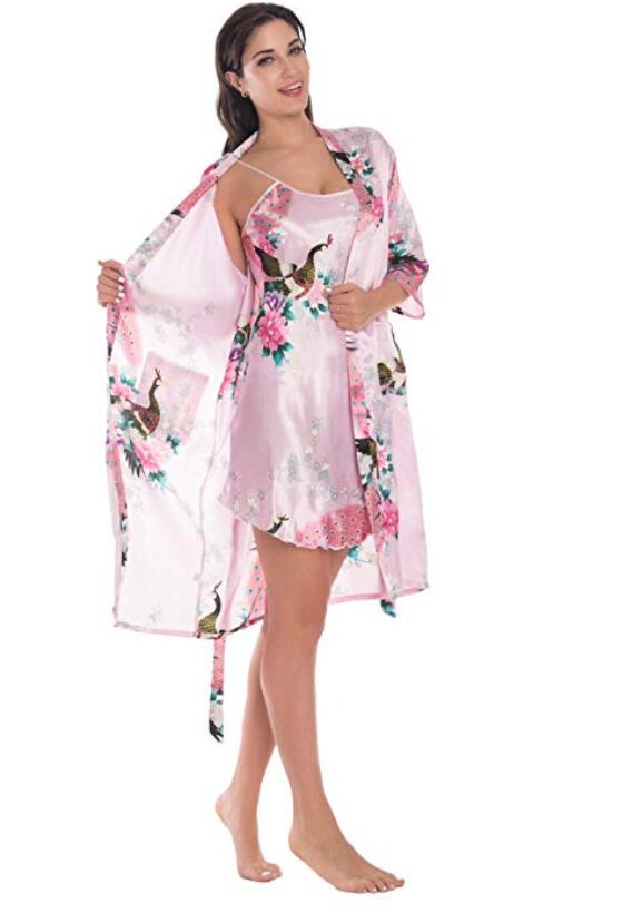 Fashion Women&#39;s Summer Mini Kimono Robe Lady Rayon Bath Gown Yukata Nightgown Sleepwear Sleepshirts Pijama Mujer Size M-XL