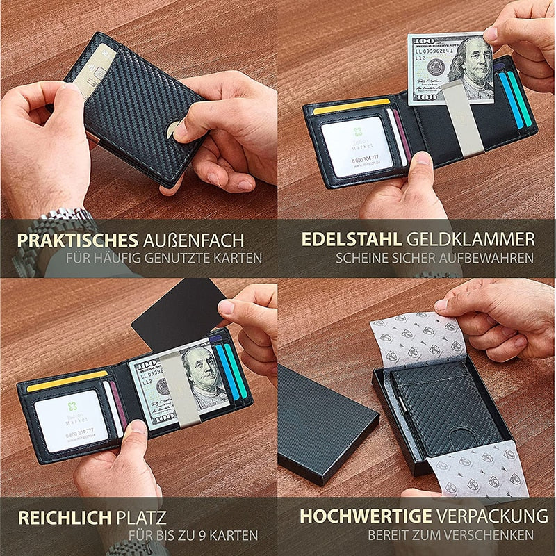 Men&#39;s Wallet Carbon Fiber Credit Card Wallet RFID Protection Simple Ultra-thin PU Small Money Clip