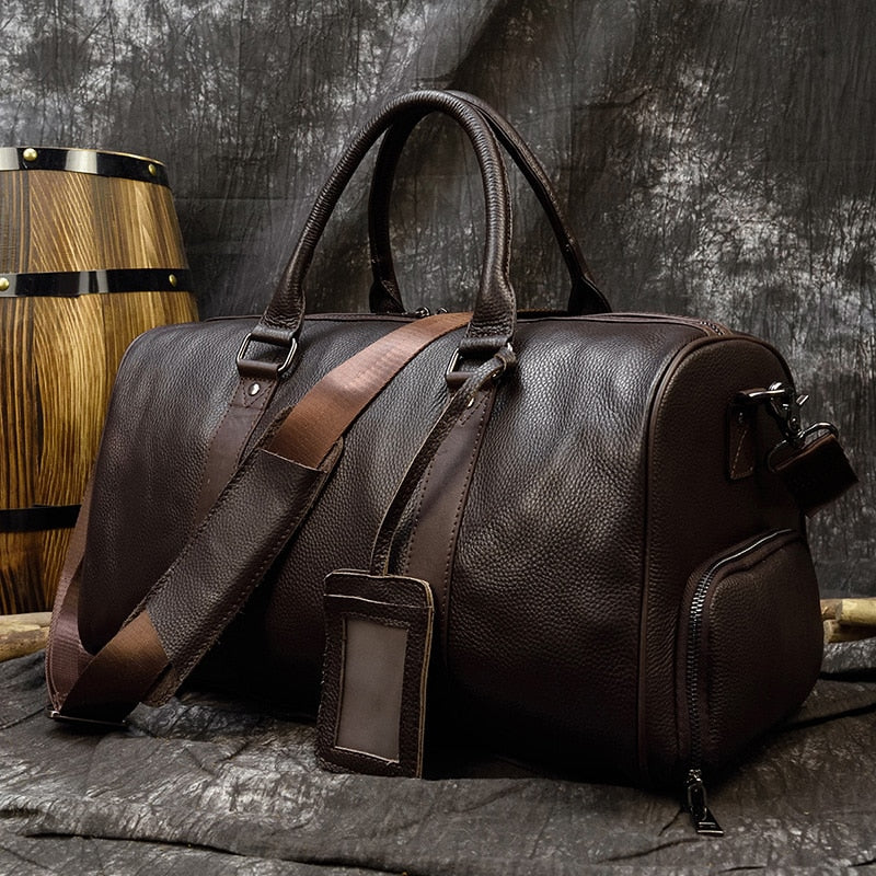 Hot Genuine Leather Men Women Travel Bag Soft Real Leather Cowhide Carry Hand Luggage Bag Travel Shoulder Bag Male Female Duffle