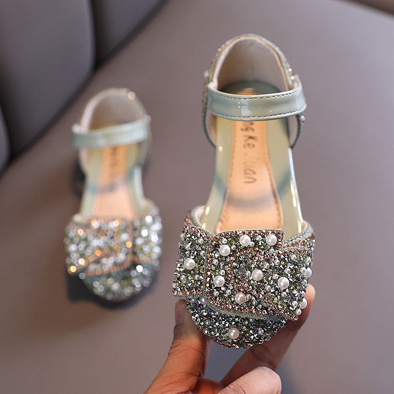 New Childrens Shoes Pearl Rhinestones Shining Kids Princess Shoes Baby Girls Shoes Party And Wedding D487