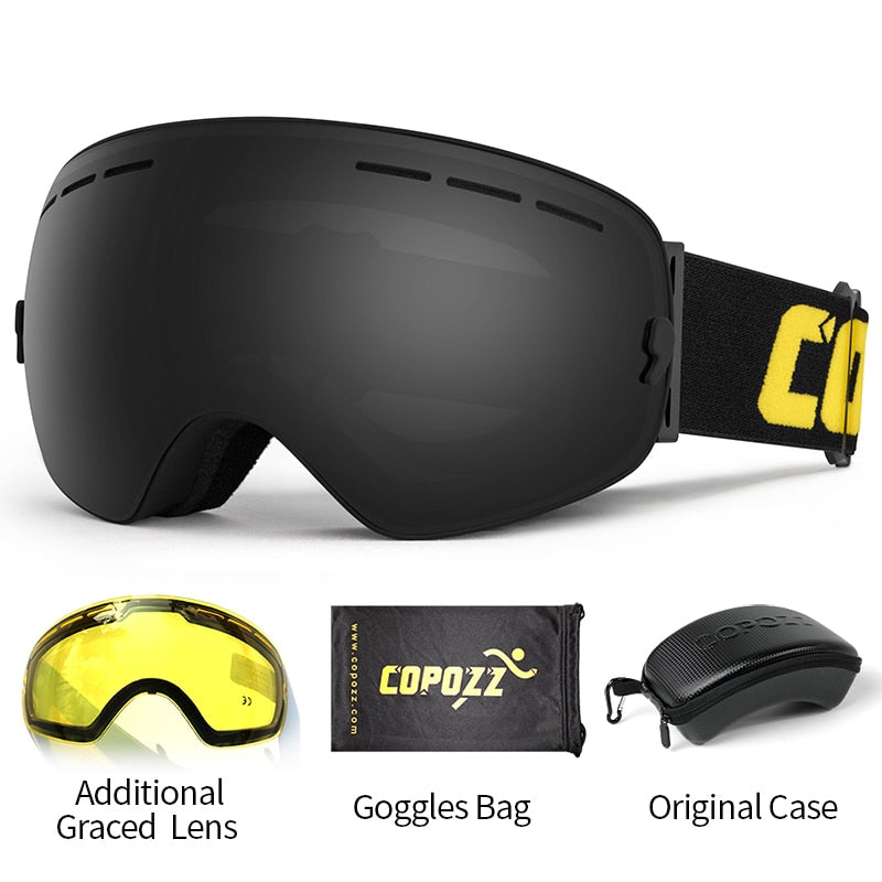 COPOZZ Brand Professional Ski Goggles Double Layers Lens Anti-fog UV400 Big Ski Glasses Skiing Snowboard Men Women Snow Goggles