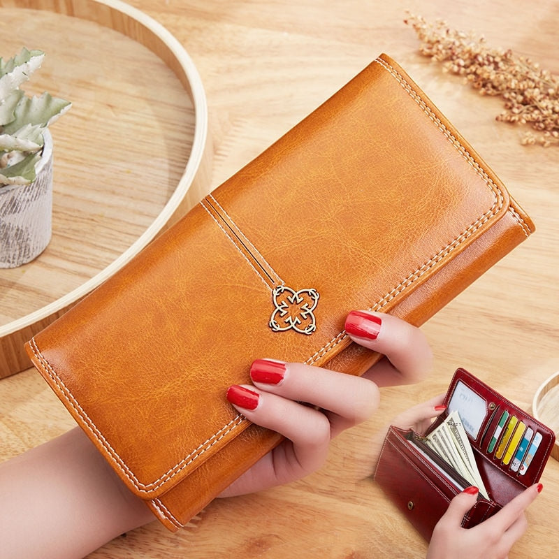 Women&#39;s wallet made of leather Wallets Three fold VINTAGE Womens purses mobile phone Purse Female Coin Purse Carteira Feminina