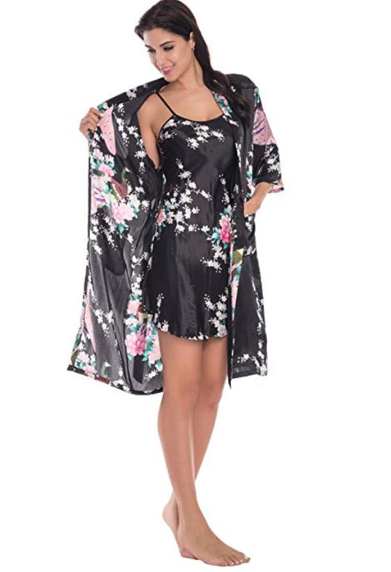 Fashion Women&#39;s Summer Mini Kimono Robe Lady Rayon Bath Gown Yukata Nightgown Sleepwear Sleepshirts Pijama Mujer Size M-XL