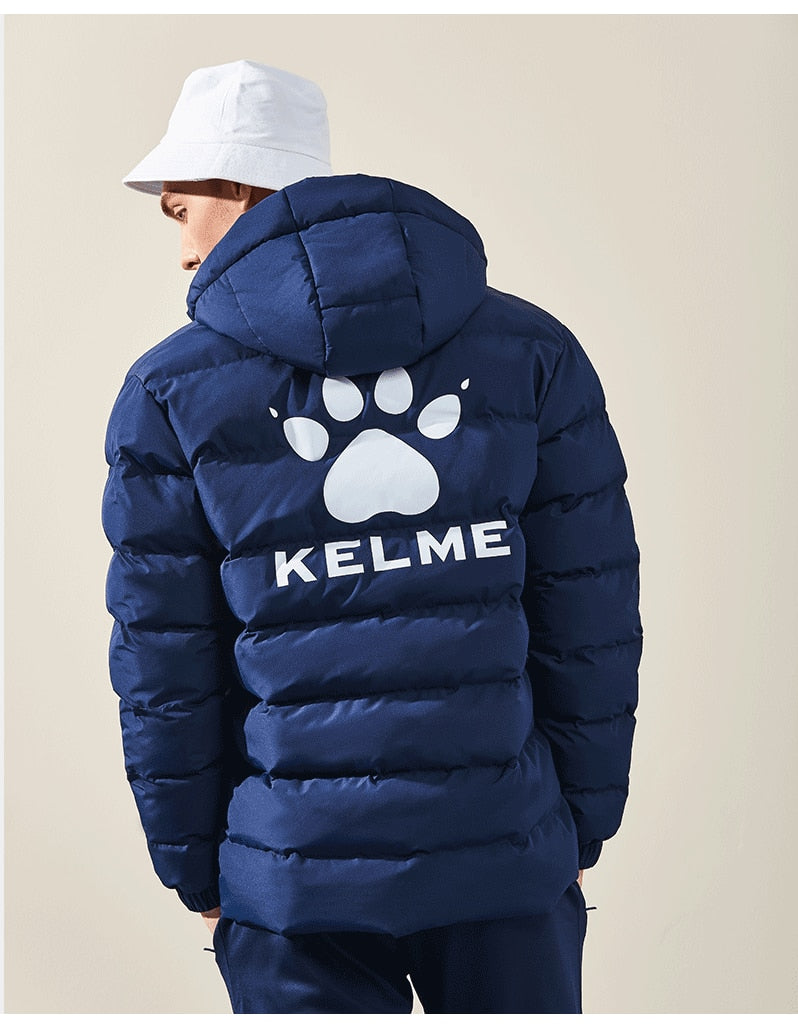 KELME Winter Men&#39;s Cotton Jacket Hooded Short Warm Coat Training Sports Team Uniform Women Padded Outwear 8261MF1013