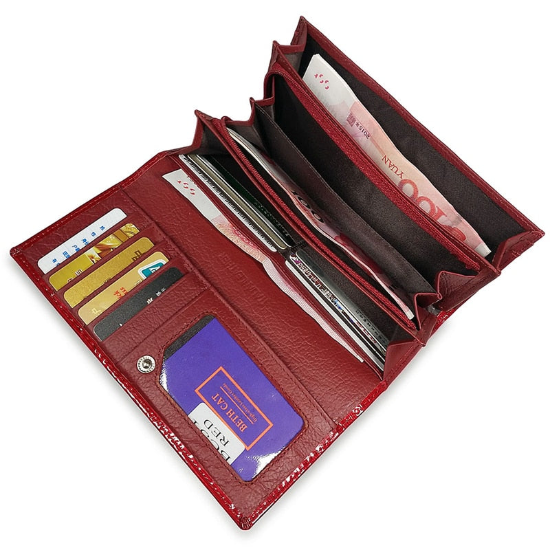 Women Leather Wallet Genuine Leather Women&#39;s Wallets Luxury Long Female Purses Ladies Clutch Purse Long ID Card holder Coin bags