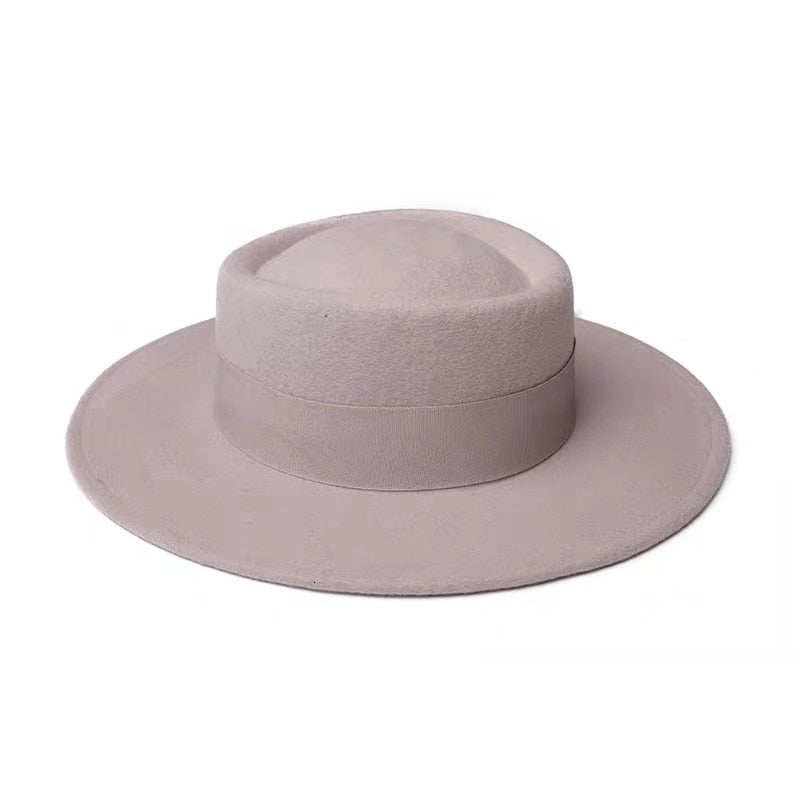 VRIGINER High Quality Autumn Winter Fedora Hat Woman Fashion Big Women 100% Wool Hat Flat Top Ladies Wide Brim Hat For Winter