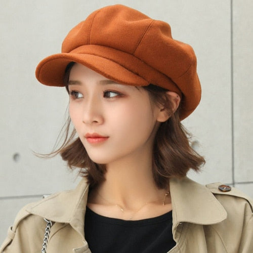 Auutmn Winter Hats for Women Solid Plain Octagonal Newsboy Cap Men Ladies Casual Wool Hat Winter Beret Women Painter Cap