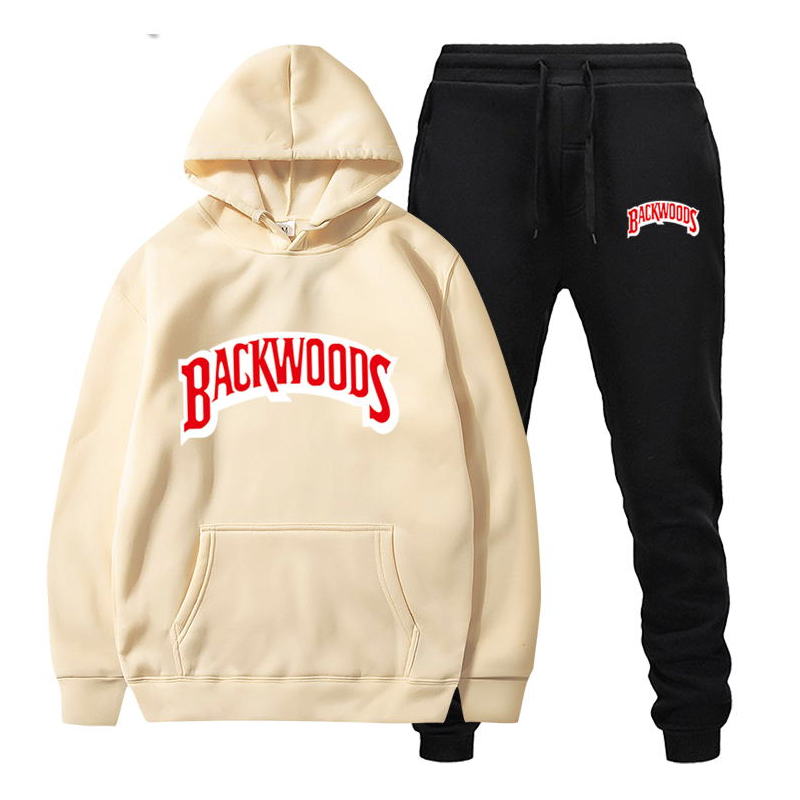 fashion brand Backwoods Men&#39;s Set Fleece Hoodie Pant Thick Warm Tracksuit Sportswear Hooded Track Suits Male Sweatsuit Tracksuit