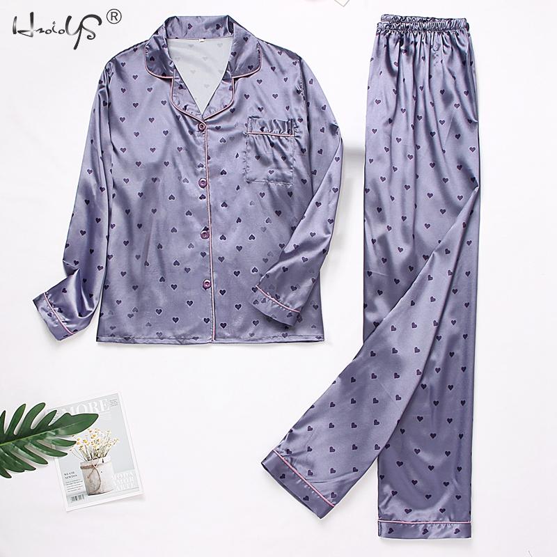 Spring Summer Women&#39;s Pijamas Silk Satin Pajamas Set Long Sleeve and Trouser Pyjamas Suits Sleepwear Loungewear Female Mujer