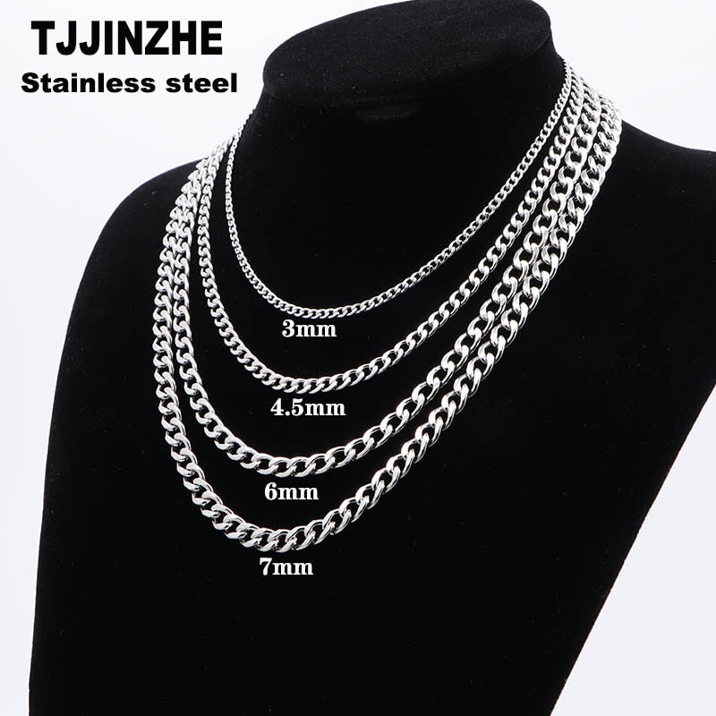 Women Men&#39;s Necklace Stainless Steel Curb Cuban Link NK Chain Silver Color Basic Punk Male Choker Jewelry Gifts Free Shipping