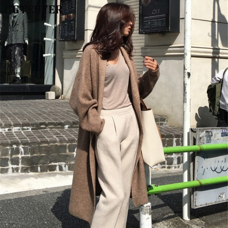 Winter Thick Long Cardigan Knitted Sweater Women Long Sleeve Female Jumper Cardigan Casual Streetwear Open Stitch Sweater