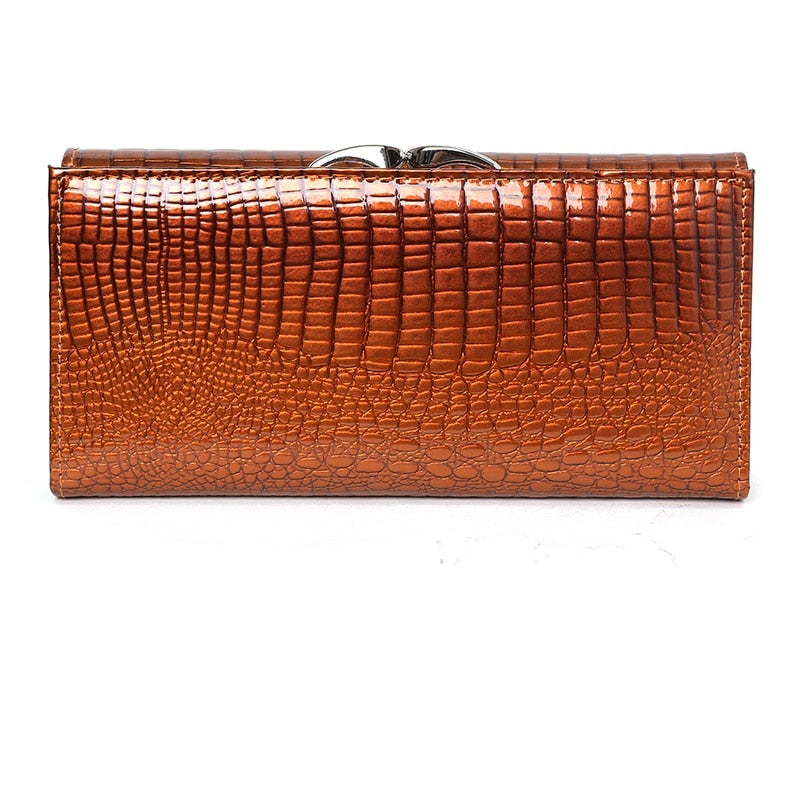 Long Women Genuine Leather Wallet Cow Leather Female Purse Luxury Brand Women&#39;s Leather Wallets Alligator Pattern Ladies Purses