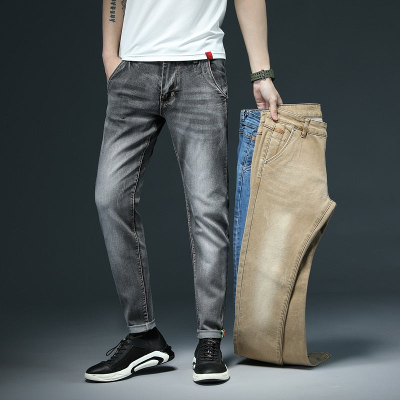 2022 New Men&#39;s Skinny White Jeans Fashion Casual Elastic Cotton Slim Denim Pants Male Brand Clothing Black Gray Khaki