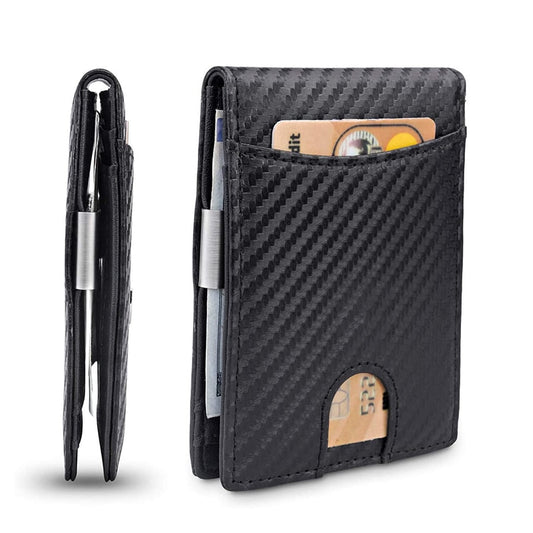 Men&#39;s Wallet Carbon Fiber Credit Card Wallet RFID Protection Simple Ultra-thin PU Small Money Clip