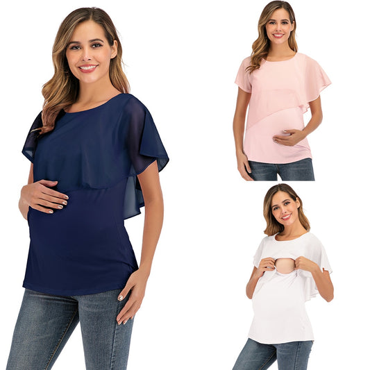 New Summer Women Pregnant Maternity Nursing T Shirts Women&#39;s Maternity Nursing Wrap Top Sleeveless Double Layer Blouse Tee