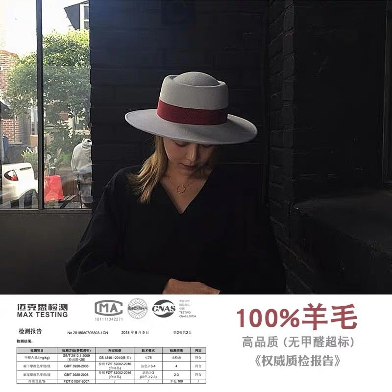 VRIGINER High Quality Autumn Winter Fedora Hat Woman Fashion Big Women 100% Wool Hat Flat Top Ladies Wide Brim Hat For Winter