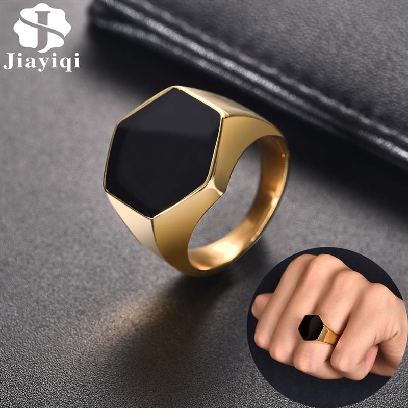 Jiayiqi Men Stainless Steel Band Ring Geometry Rhombus Gold Silver Color Fashion Mens Hiphop Punk Jewelry Male Finger Rings Anel