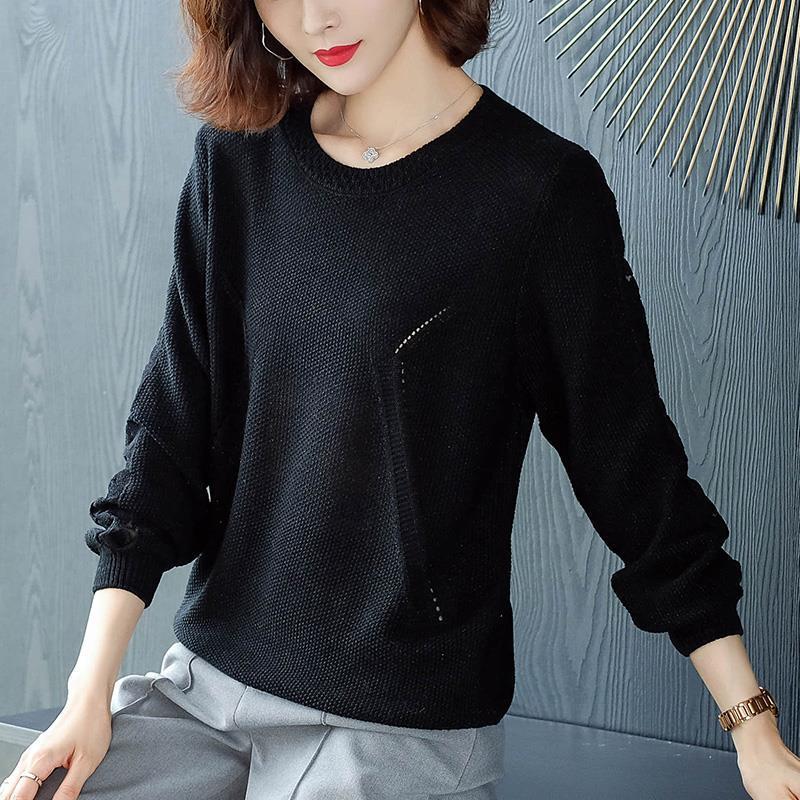 Stitching Lace Base Knitted Sweater Women Flowers Hollow Loose Round Neck Solid Color Casual Jumpers Female 2022 Spring