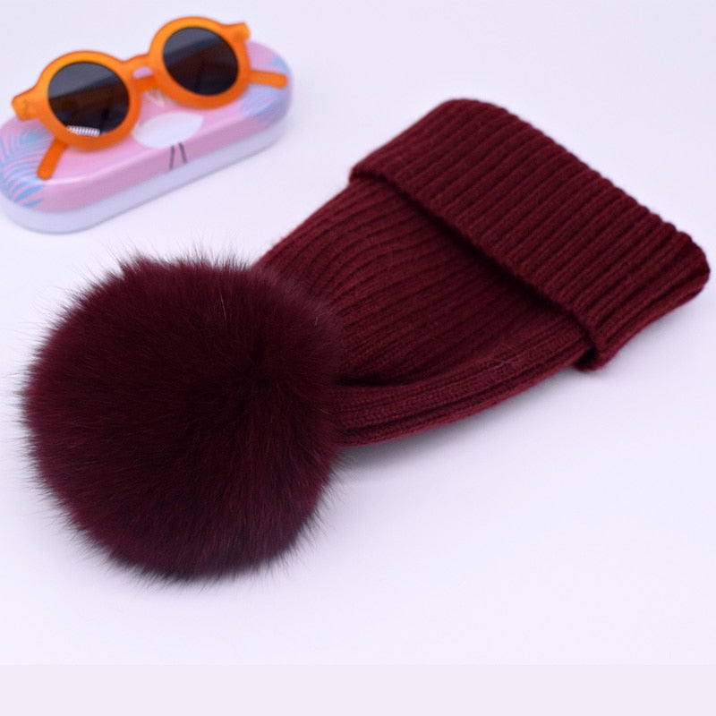 2022 New winter hat luxury quality Fox fur pompom hats beanie High quality Girls women bonnet winter hats for women