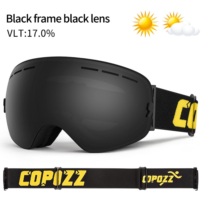 COPOZZ Brand Professional Ski Goggles Double Layers Lens Anti-fog UV400 Big Ski Glasses Skiing Snowboard Men Women Snow Goggles