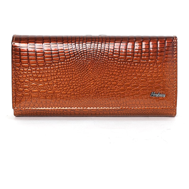 Long Women Genuine Leather Wallet Cow Leather Female Purse Luxury Brand Women&#39;s Leather Wallets Alligator Pattern Ladies Purses