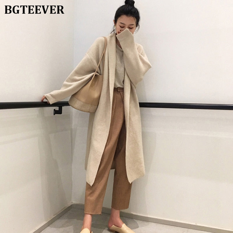 Winter Thick Long Cardigan Knitted Sweater Women Long Sleeve Female Jumper Cardigan Casual Streetwear Open Stitch Sweater