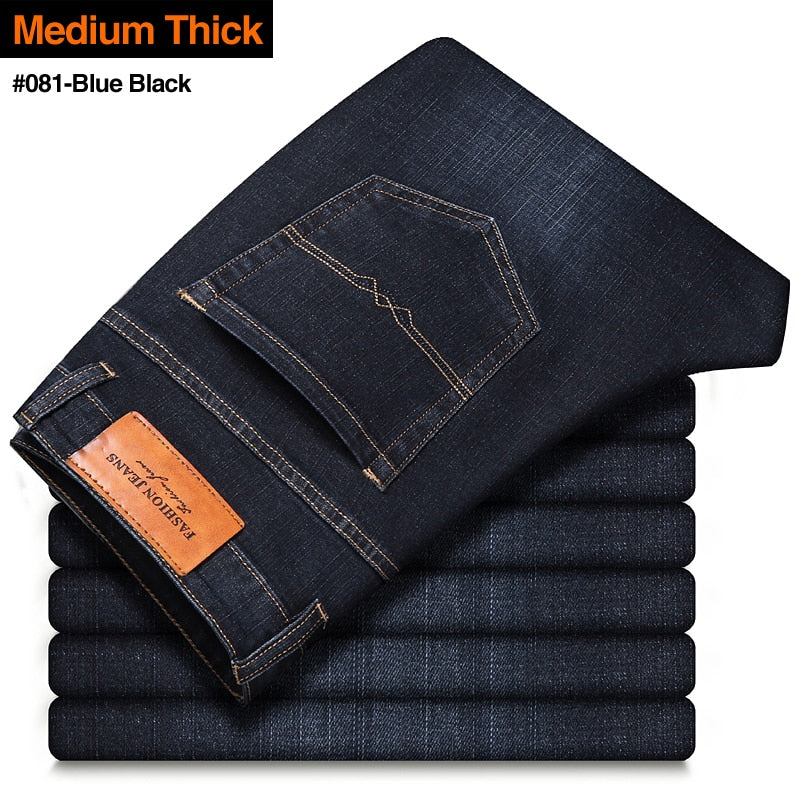 2022 New Men&#39;s Stretch Regular Fit Jeans Business Casual Classic Style Fashion Denim Trousers Male Black Blue Gray Pants