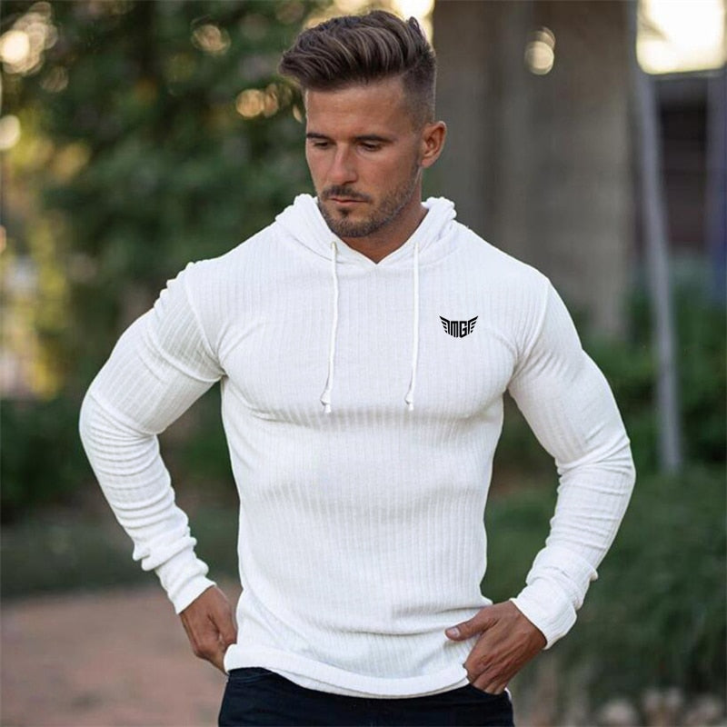 New Fashion Knitted Hooded T-shirt Men Pit Stripe Slim Fit Thin Sweaters Mens Long Sleeve Pullovers Knittwear Men Casual T shirt