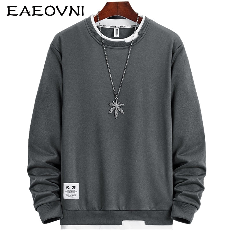 EAEOVNI Autumn Mens Sweatshirt O-Neck Long Sleeve Male Hoodies Solid Color Casual Hip-Hop Streetwear Men Pullover Fashion