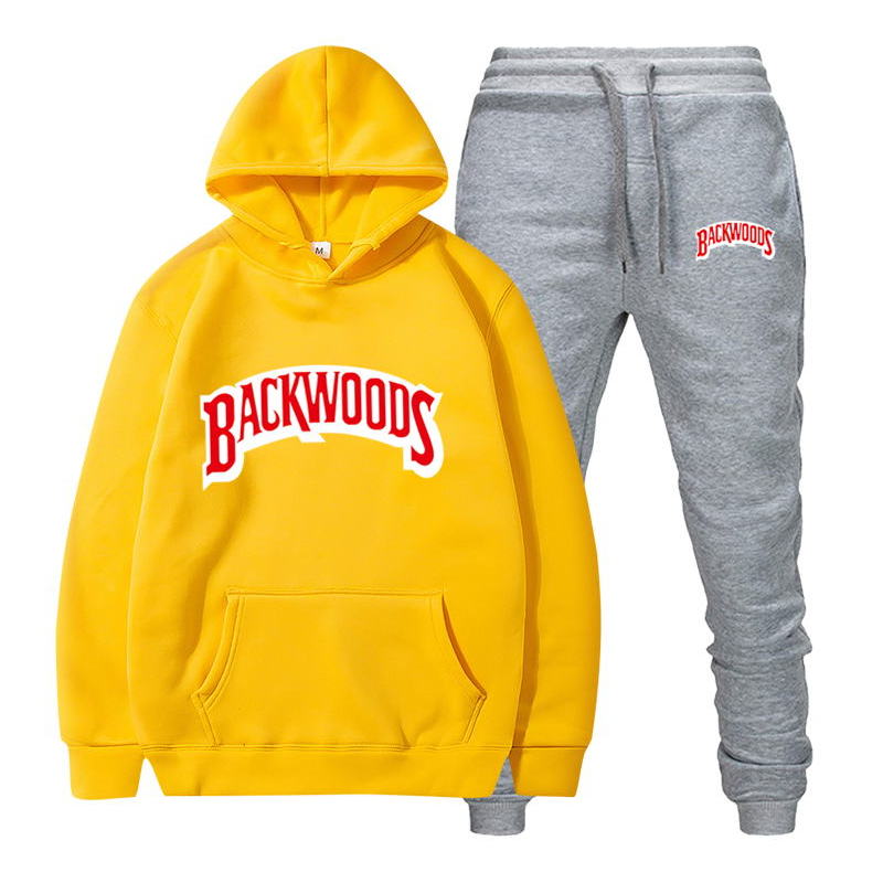 fashion brand Backwoods Men&#39;s Set Fleece Hoodie Pant Thick Warm Tracksuit Sportswear Hooded Track Suits Male Sweatsuit Tracksuit