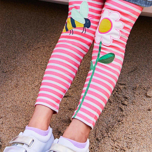 Little Maven 2022 Girls Leggings 100% Cotton Trousers for Kids Comfort Pants Childrens Tights Lovely Clothes with Bee and Flower