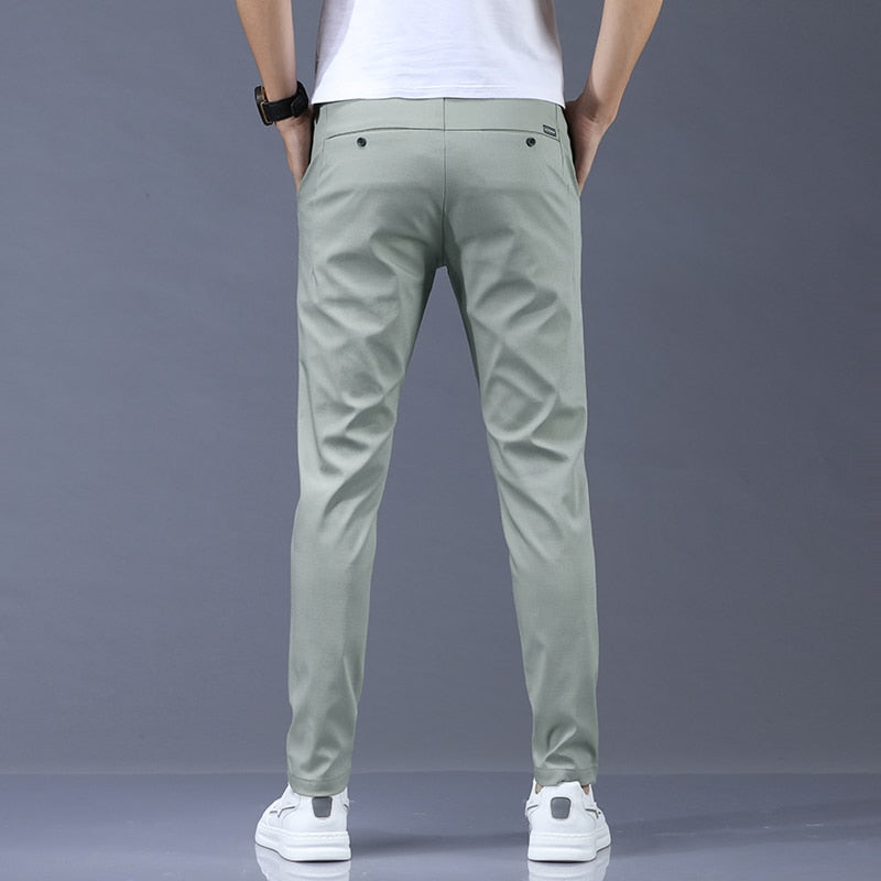 2022 Spring Summer Pants Mens Stretch Korean Casual Slim Fit Elastic Waist Business Classic Trousers Male Black Gray 28-38