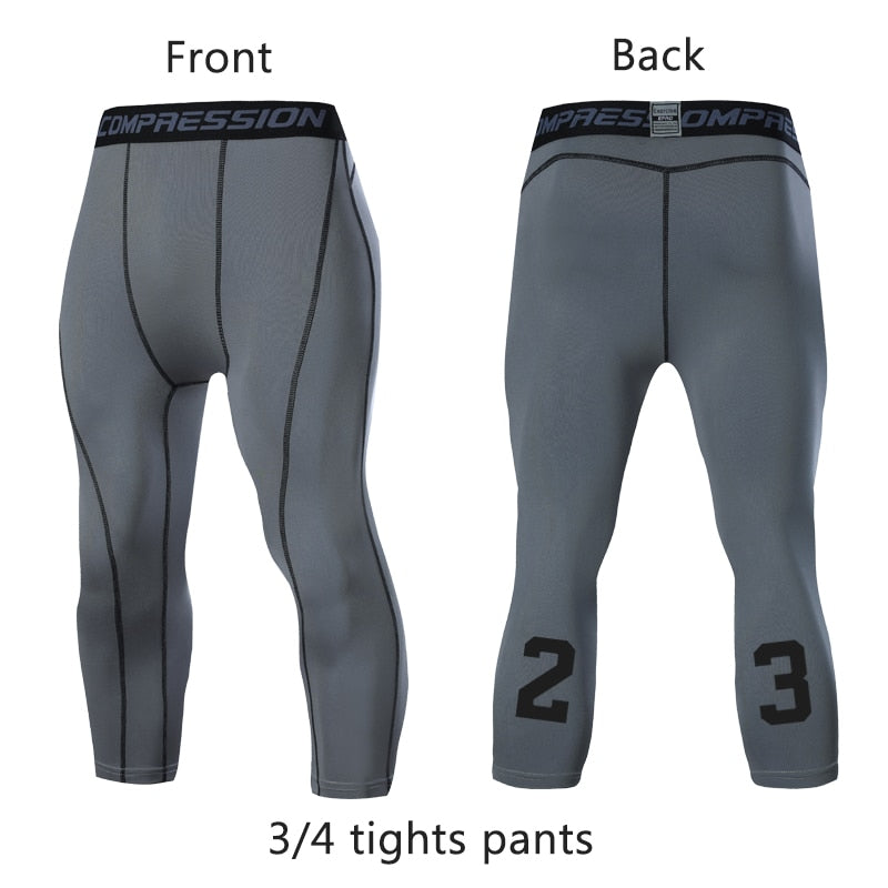 Men&#39;s Running Sport Tights Pants Basketball Cropped Compression Leggings Gym Fitness Sportswear for Male Athletic Trousers