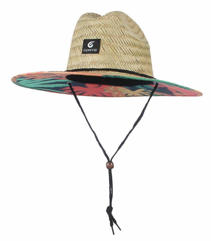 Fashion Lifeguard Hat Straw Weave Lady Summer Beach Sun Hat Outdoor Printing Wide Brim Panama Hat Size 57-60CM