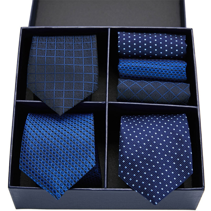 Gift box packing Silk Ties For Men Novelty Hanky Set 3 Styles Men&#39;s Tie Formal Red Cravat for Wedding Business Necktie