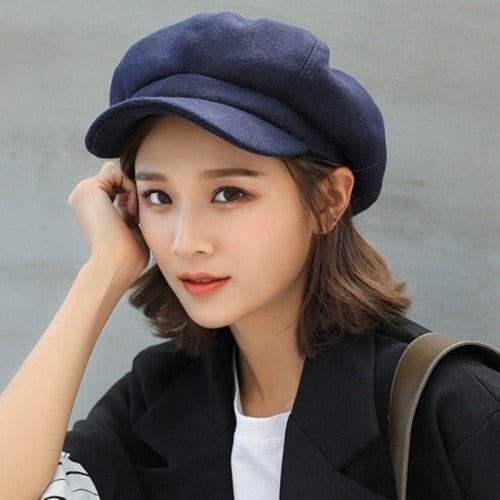 Auutmn Winter Hats for Women Solid Plain Octagonal Newsboy Cap Men Ladies Casual Wool Hat Winter Beret Women Painter Cap