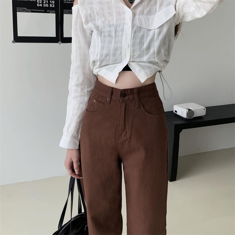 Summer Women Brown Jeans High Waist Loose Straight Wide Leg Denim Female Y2k Casual Streetwear Vintage Baggy Trouser