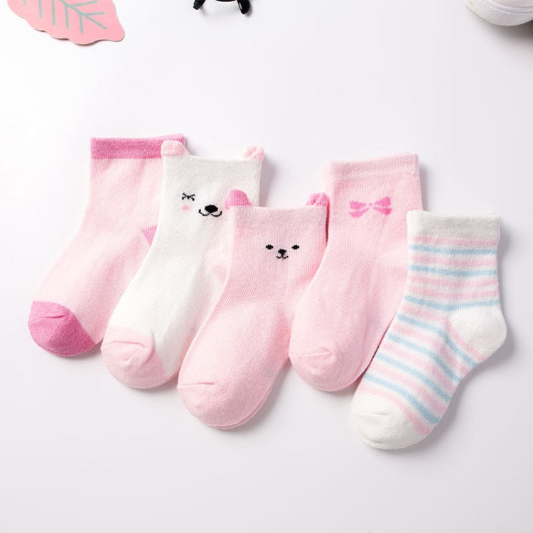 5Pairs Baby Socks Newborn Baby Boy Socks 0-1-3-7Y Kids Pure Cotton Animal Design Fadeless Soft Children&#39;s Socks for Girls