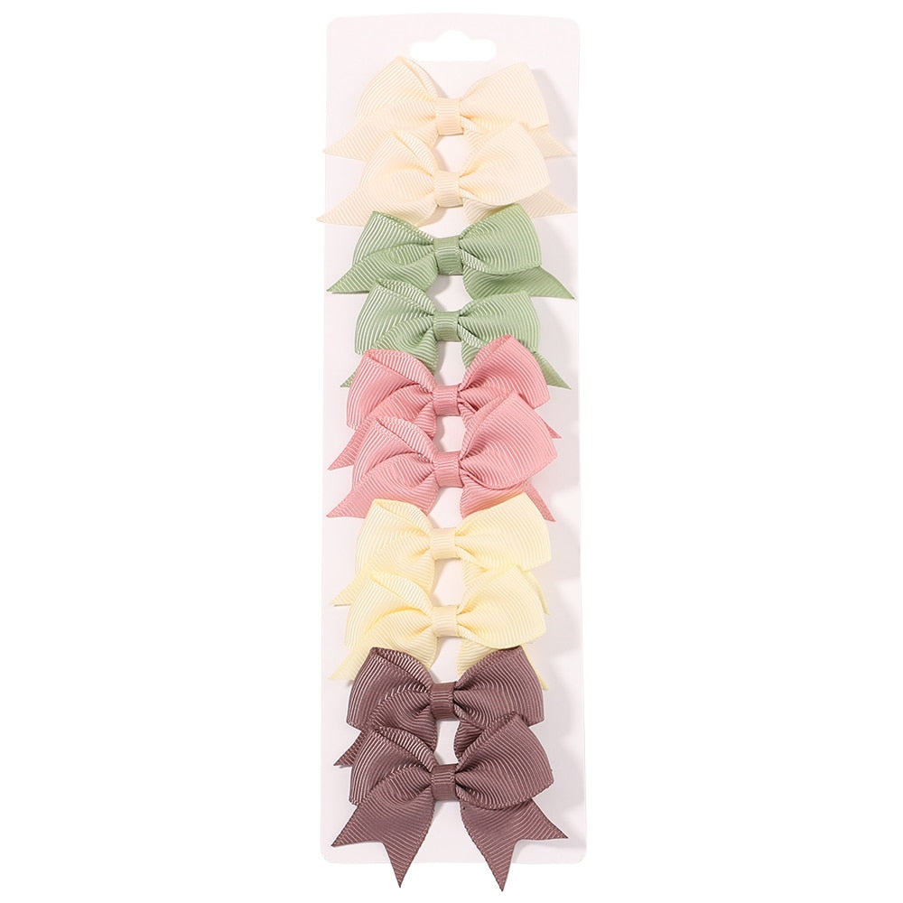 10Pcs/Set New Solid Ribbon Bowknot Hair Clips For Baby Girls Handmade Cute Bows Hairpin Barrettes Headwear Kids Hair Accessories