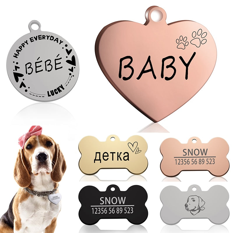 Custom Cat Dog ID Tag Engraved Personalized Pet Collar Charm Name Pendant Bone Keyring Necklace Puppy Accessory Dropshipping