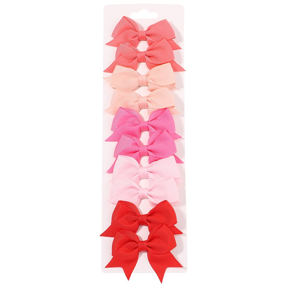 10Pcs/Set New Solid Ribbon Bowknot Hair Clips For Baby Girls Handmade Cute Bows Hairpin Barrettes Headwear Kids Hair Accessories