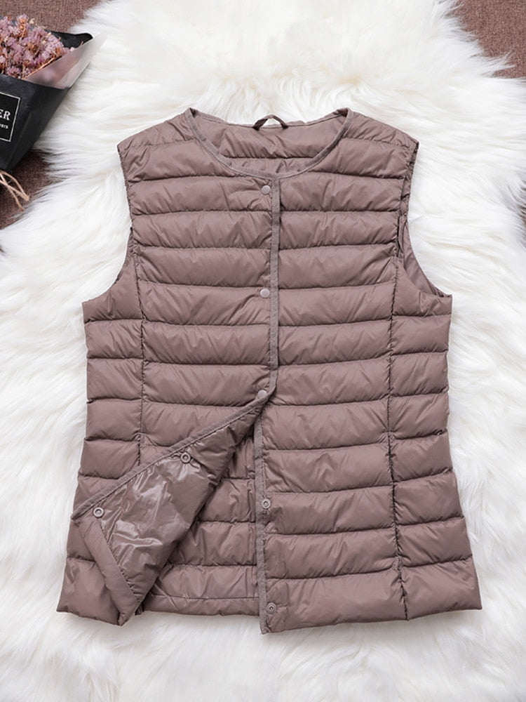 Fitaylor 90% Ultra Light White Duck Down Women Vest Thin Coat Women Duck Down Sleeveless Jacket V Collar Or O Collar Coat