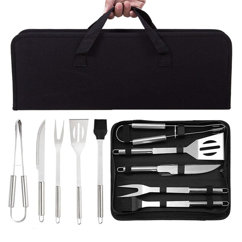 Barbecue Set Stainless Steel Barbecue Kit BBQ Grill Tool Set with Bag Outdoor Camping Cooking Grilling Tools Set BBQ Accessories