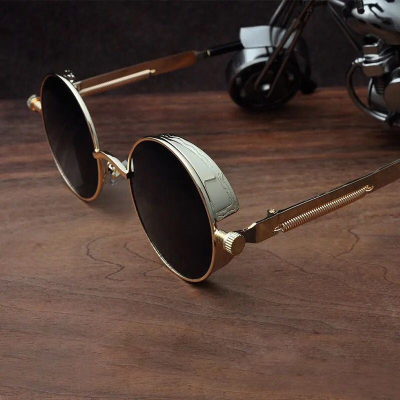 Classic Gothic Steampunk Sunglasses Luxury Brand Designer High Quality Men  Retro Round Metal Frame Sunglasses UV400