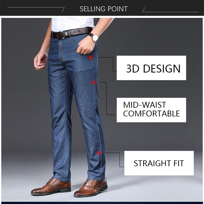 BROWON Brand 2022 Men Jeans Summer Thin Breathable Soft Mid Straight Regular Men&#39;s Jeans Trousers Vintage Mens Clothing