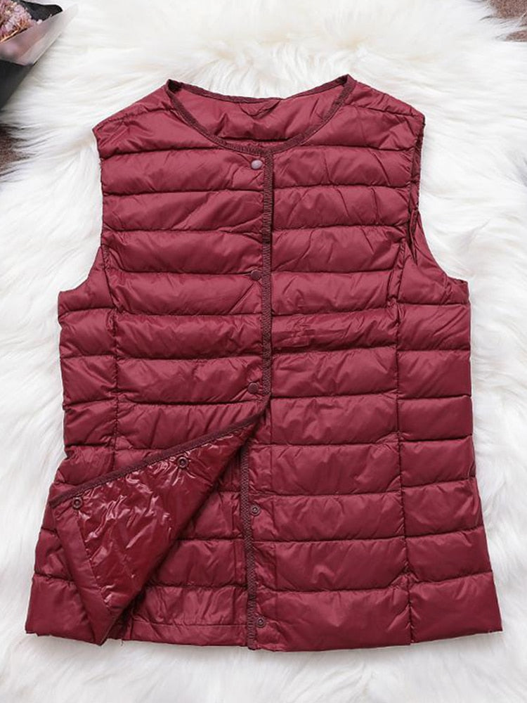 Fitaylor 90% Ultra Light White Duck Down Women Vest Thin Coat Women Duck Down Sleeveless Jacket V Collar Or O Collar Coat