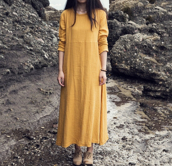 Casual Loose Dress Spring Autumn Women Long Cotton Linen dress,girl long sleeve Vintage dress vestidos de fiesta